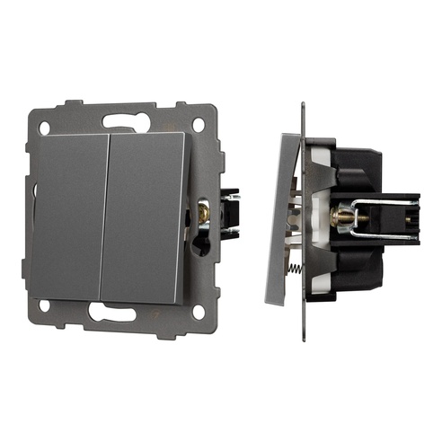 Механизм выключателя двухклавишный самовозвратный SWT-MKR2-PL-GR-V (250V, 10A) (Arlight, -)