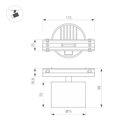 Светильник MAG-VIBE-POINT-R75-10W Warm3000 (BK, 24 deg, 48V) (Arlight, IP20 Металл, 5 лет)