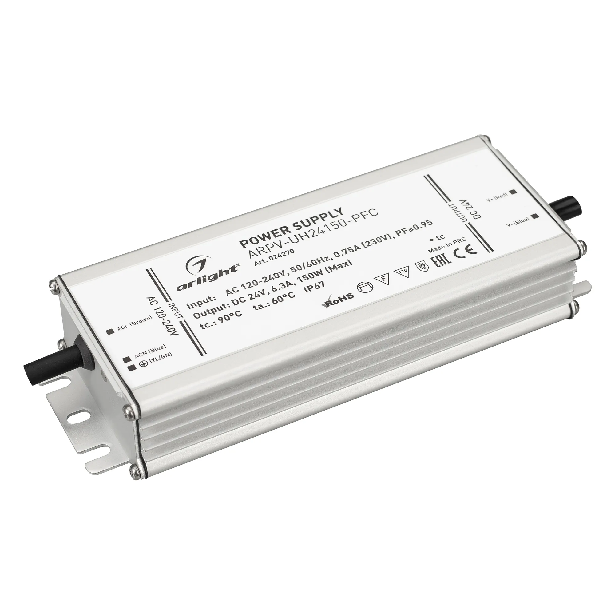 Блок питания ARPV-UH24150-PFC (24V, 6.3A, 150W) (Arlight, IP67 Металл, 7 лет) - изображение товара